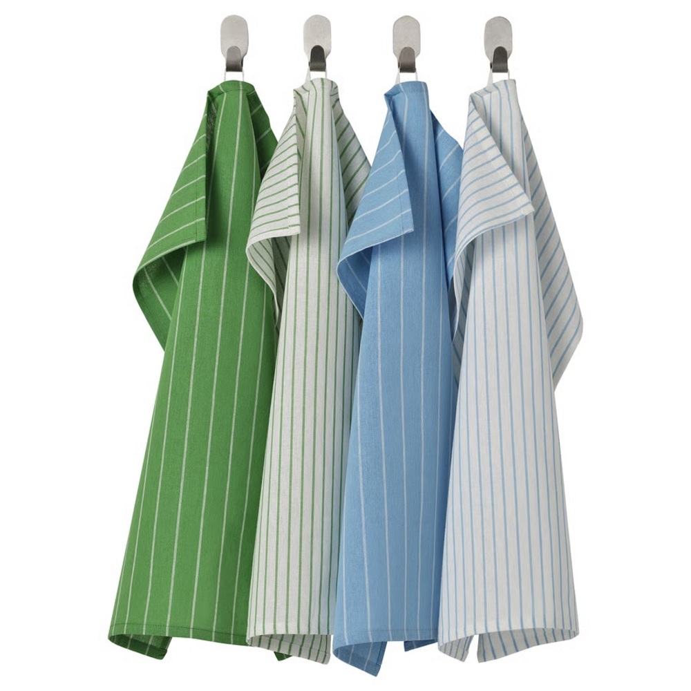 Striped Kitchen Tea Towels - Green & Blue Set